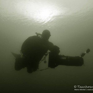 Tauchen im Geiseltalsee, Tauchen in Sachsen-Anhalt, Unterwasserwald, Scootern